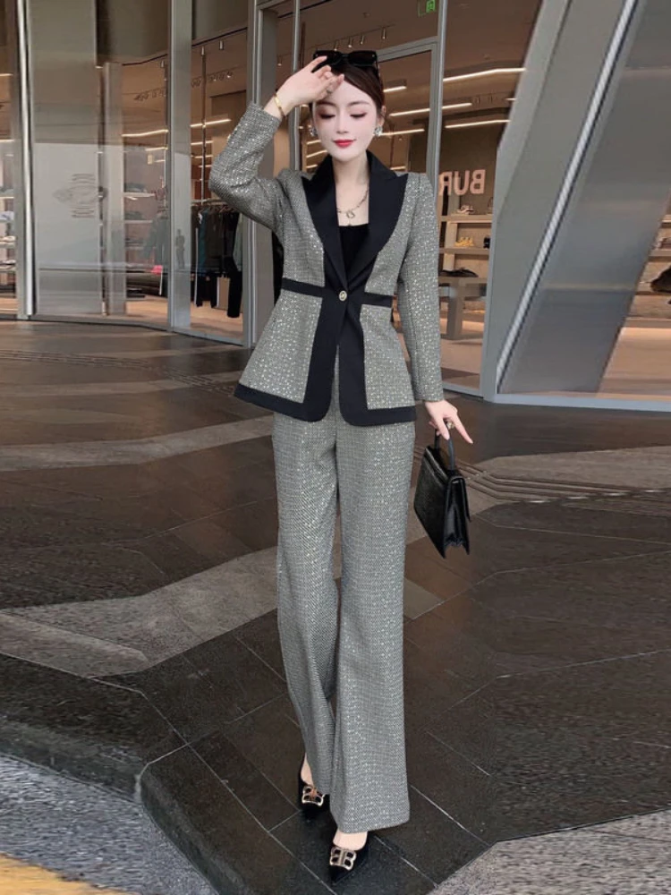 

Комплект женский из двух предметов, пиджак и штаны с высокой талией, осенний, 2022