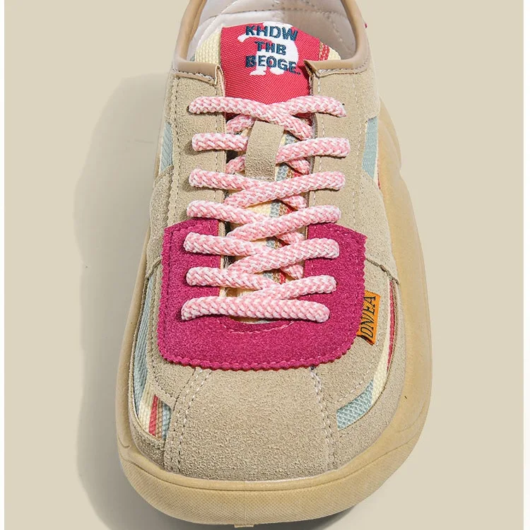 Pink Luxury Shoes for Women 2023 Spring New Thick-Soled Color-Block Casual Sports Shoes Lace-up Free Shipping