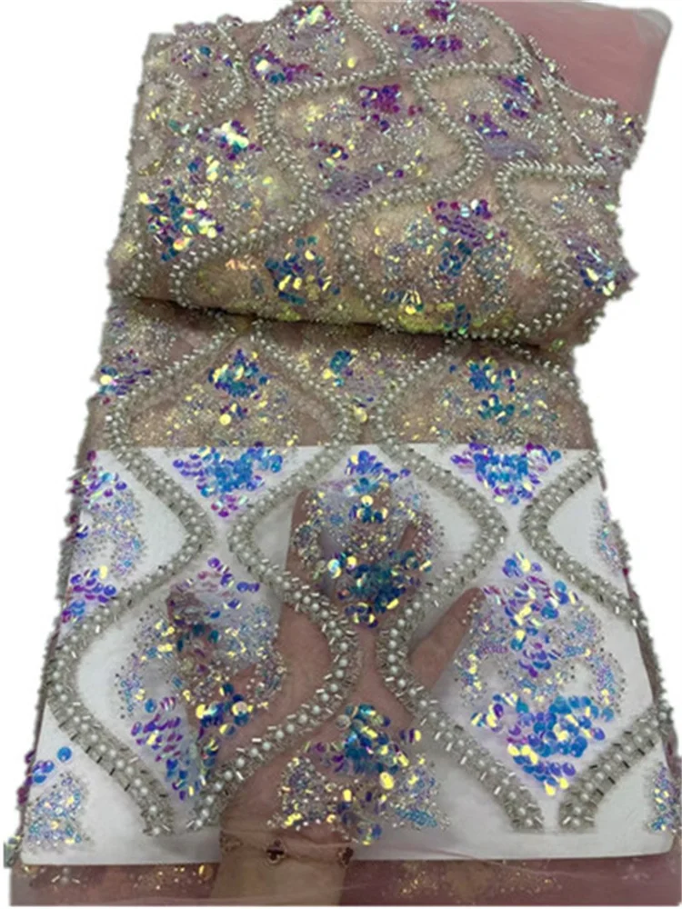 

African Lace Fabric 2022 High Quality French Mesh Lace Fabric With Sequins Nigerian Lace Fabrics For Wedding Dress FYU75