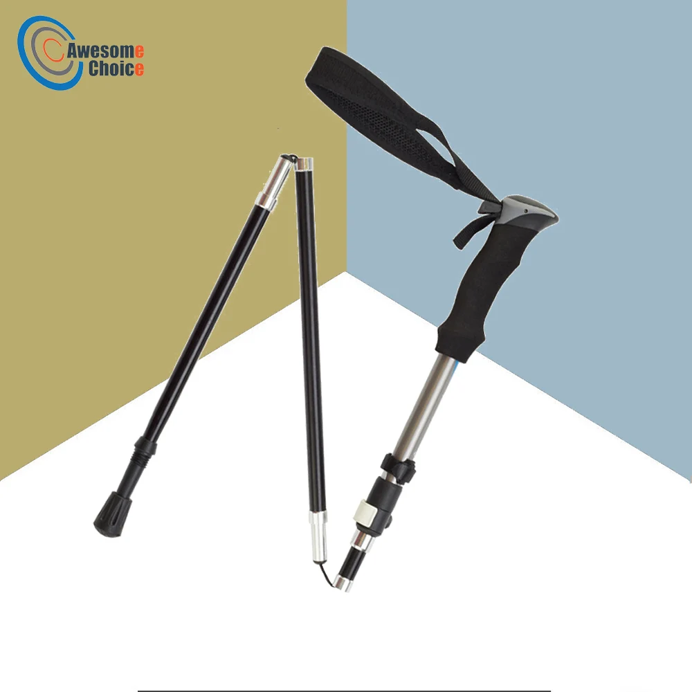 

5-Section Outdoor Fold Walking Stick Trekking Pole Camping Portable Walking Hiking Stick for Nordic Telescopic Club Easy Storage