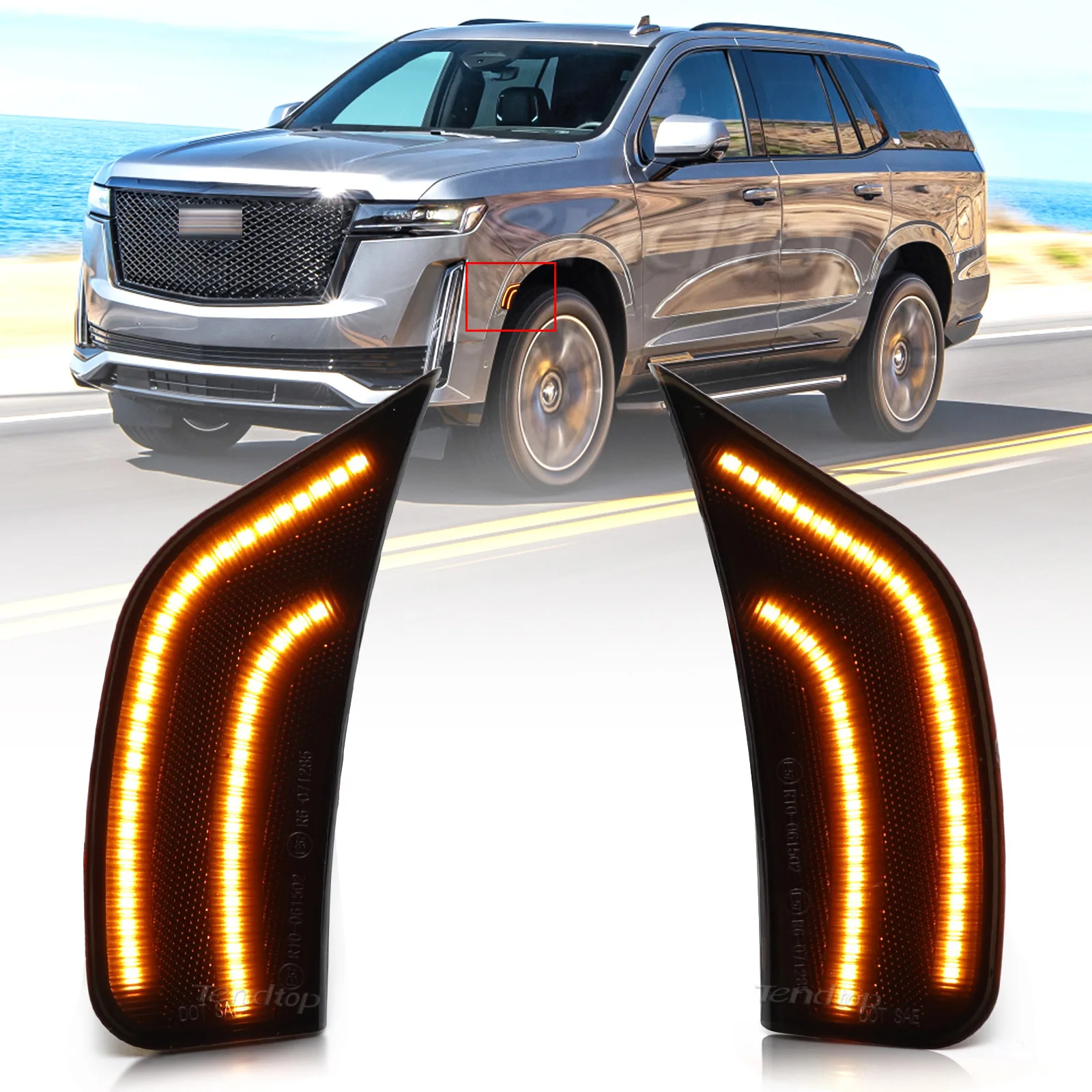 

2x передний янтарный светодиодный боковой габаритный фонарь на крыло для Chevrolet Suburban Tahoe Cadillac Escalade ESV GMC Yukon, лампа бампера