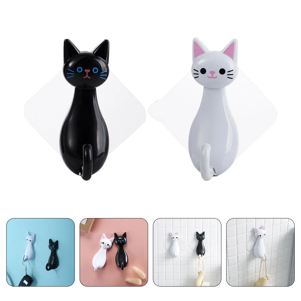 

2Pcs Household Hanging Hooks Door Back Storage Hooks Towel Hooks Lovely Cat Hooks