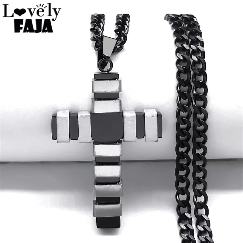

Goth Men's Black Cross Necklace Hip Hop Christian Religious Stainless Steel Biker Pendant Necklaces Jewelry cruz collar N2345S03