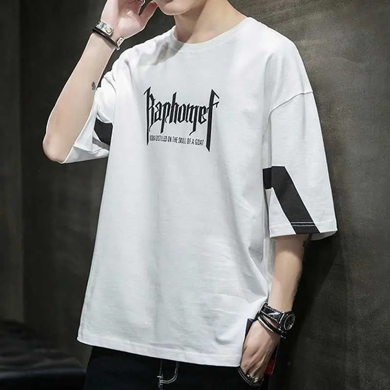 Мужская свободная футболка с круглым вырезом коротким рукавом