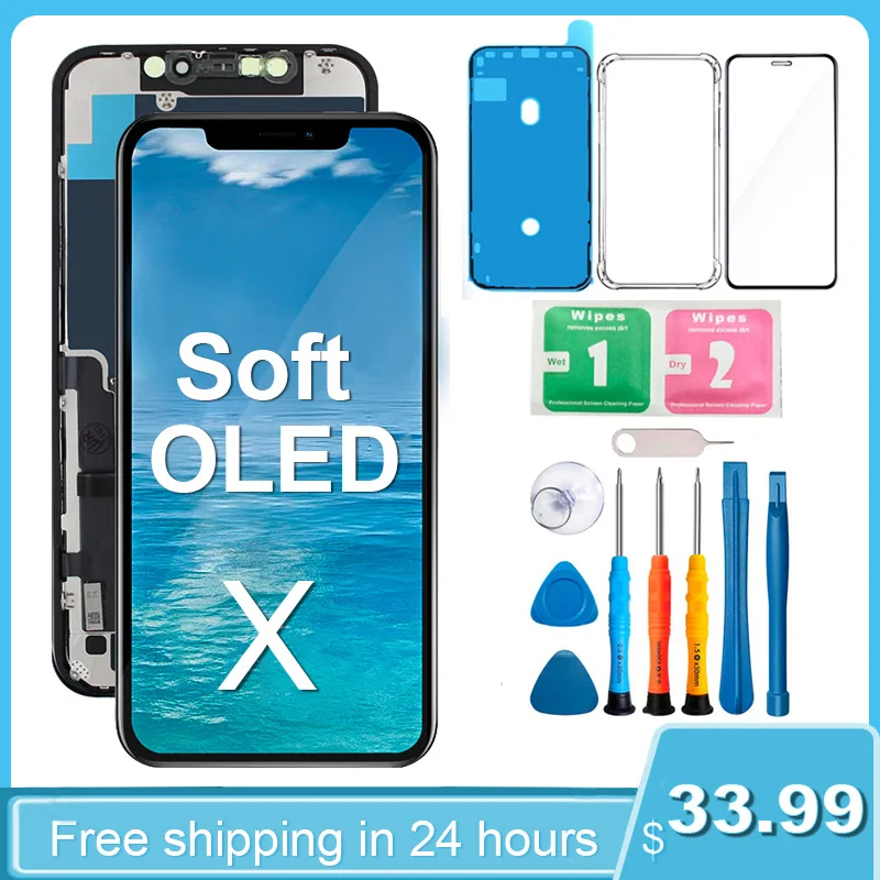 LCD Display For iPhone X XS Max XR Touch Screen Replacement 11 12 Pro Soft Oled No Dead Pixel With Tools |