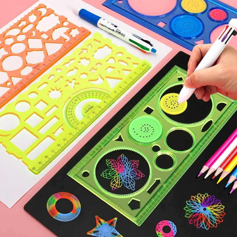   Geometry Spirograph Drawing Stencils Set Painting Template Art Crafts Creative Kids Educational Toy Variety of Flowers Ruler 