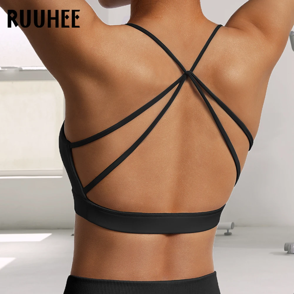 

RUUHEE женский спортивный бюстгальтер на бретельках, спортивный бюстгальтер с подкладом для фитнеса, спортивный бюстгальтер для тренировок, топ с регулируемым плечевым ремнем, бюстгальтер для йоги с открытой спиной