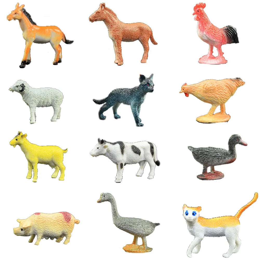 

12 PCs/set Miniature Figurines Ornaments Mixed Mini Animal Model For Kid Toy Pig Duck Plastic Simulation Poultry Action Figure