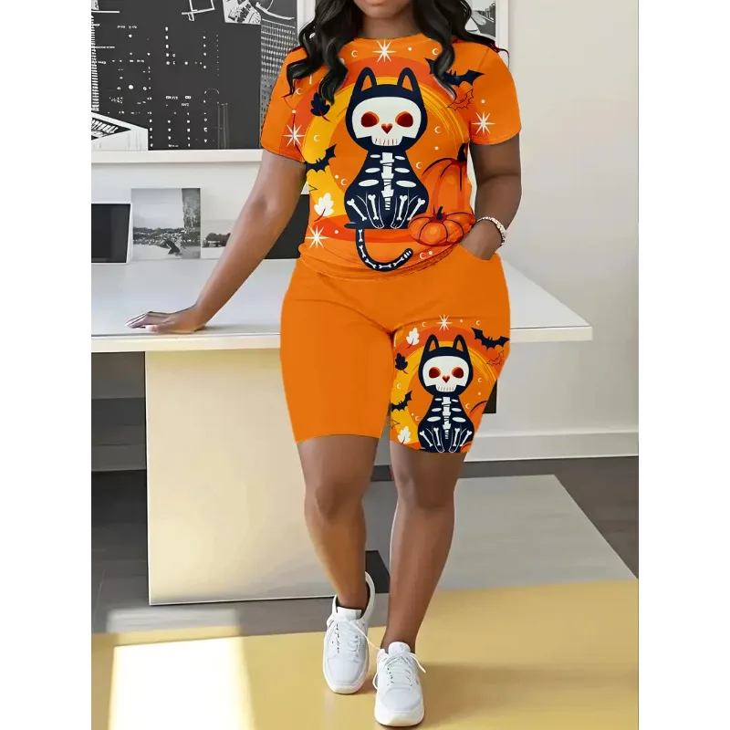 Женский Летний Микроэластичный Повседневный Комплект Больших Размеров С