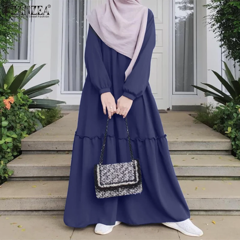 Элегантные мусульманские платья, модное Дубай, Турция, абайя, хиджаб, платье ZANZEA, женское повседневное Свободное длинное платье с длинным ру...
