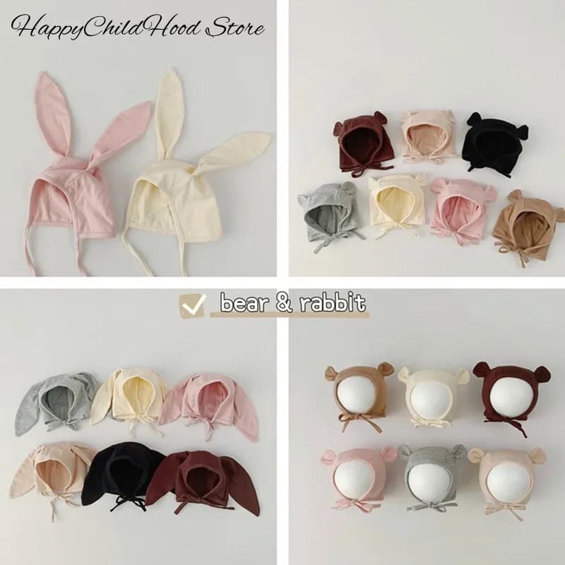 Newborn Hat Cute Cartoon Bunny Bear Ear Beanie for Infant Baby Boy Girl Korean Solid Color Baby Hat Spring Autumn Toddler Cap
