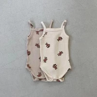 2022 summer new baby cartoon bear print sleeveless bodysuit for boy girl infant vest jumpsuit cotton waffle baby clothes 0 24m