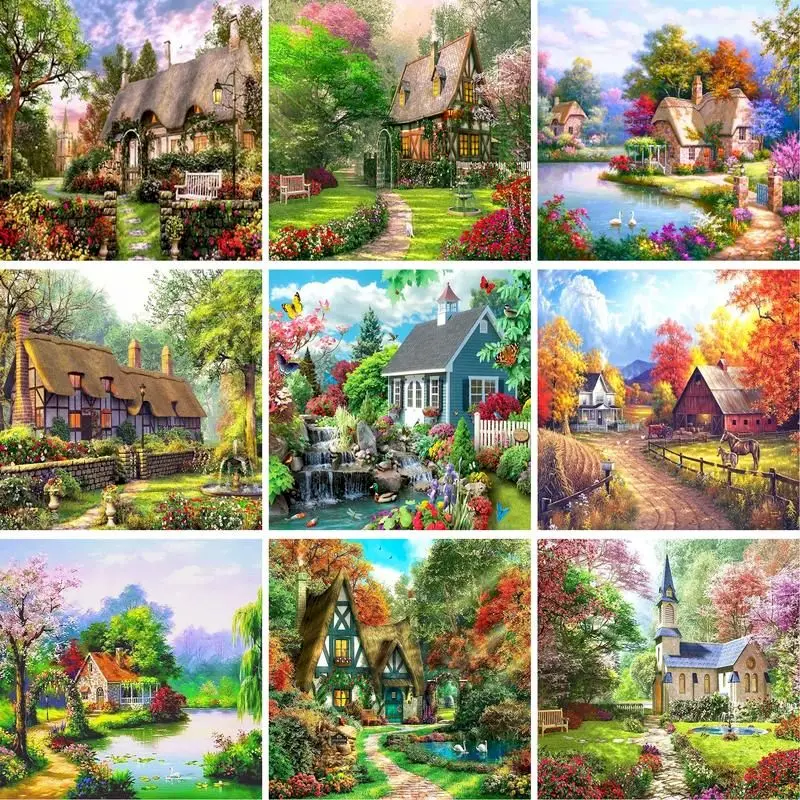 

Наборы масляных картин по номерам, DIY картины, пейзаж, цветок, дом, украшение для дома, холст, живопись для дома