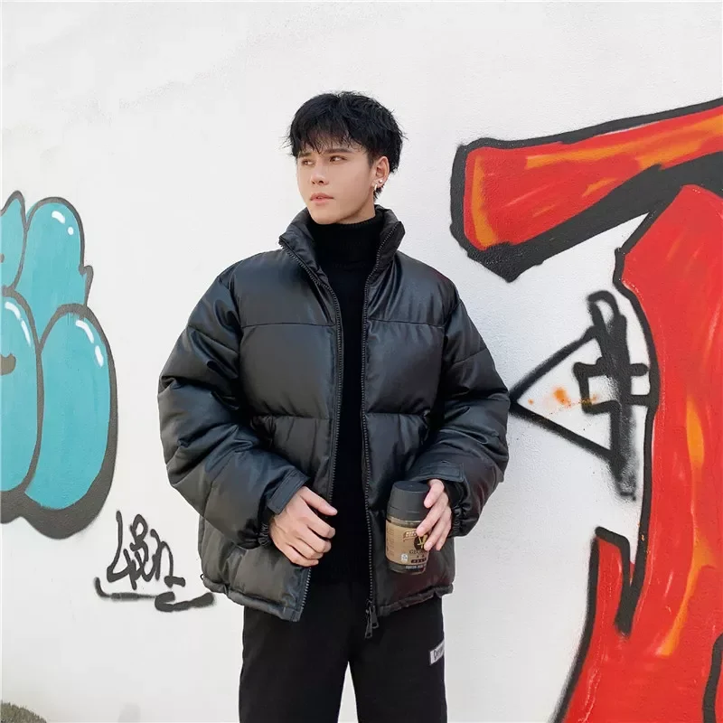 Windbreaker Harajuku Pu Cotton-Padded Mens Coat Warm Outwear Hip Hop Men's Parka Coat Streetwear Men