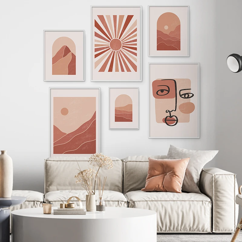 Луна Солнце Гора пейзаж богемный принт плакат искусство абстрактная живопись