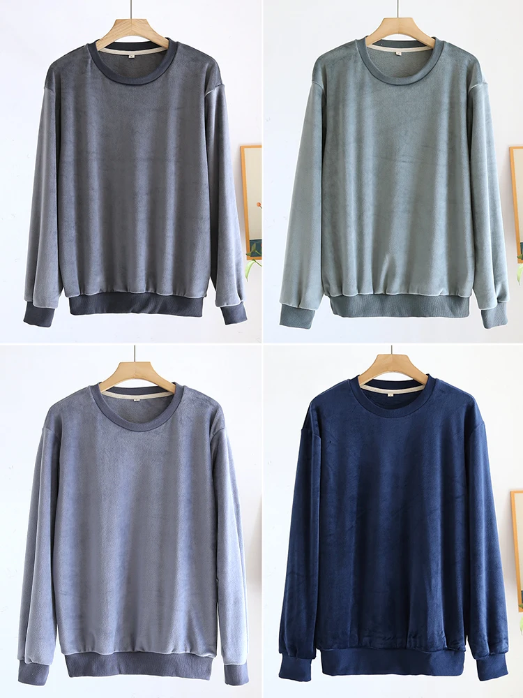 Мужская бархатная одежда для сна с длинными рукавами и круглым вырезом комплект