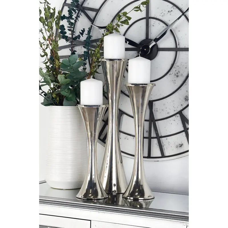 

3 Candle Silver Aluminum Candle Holder, Set of 3