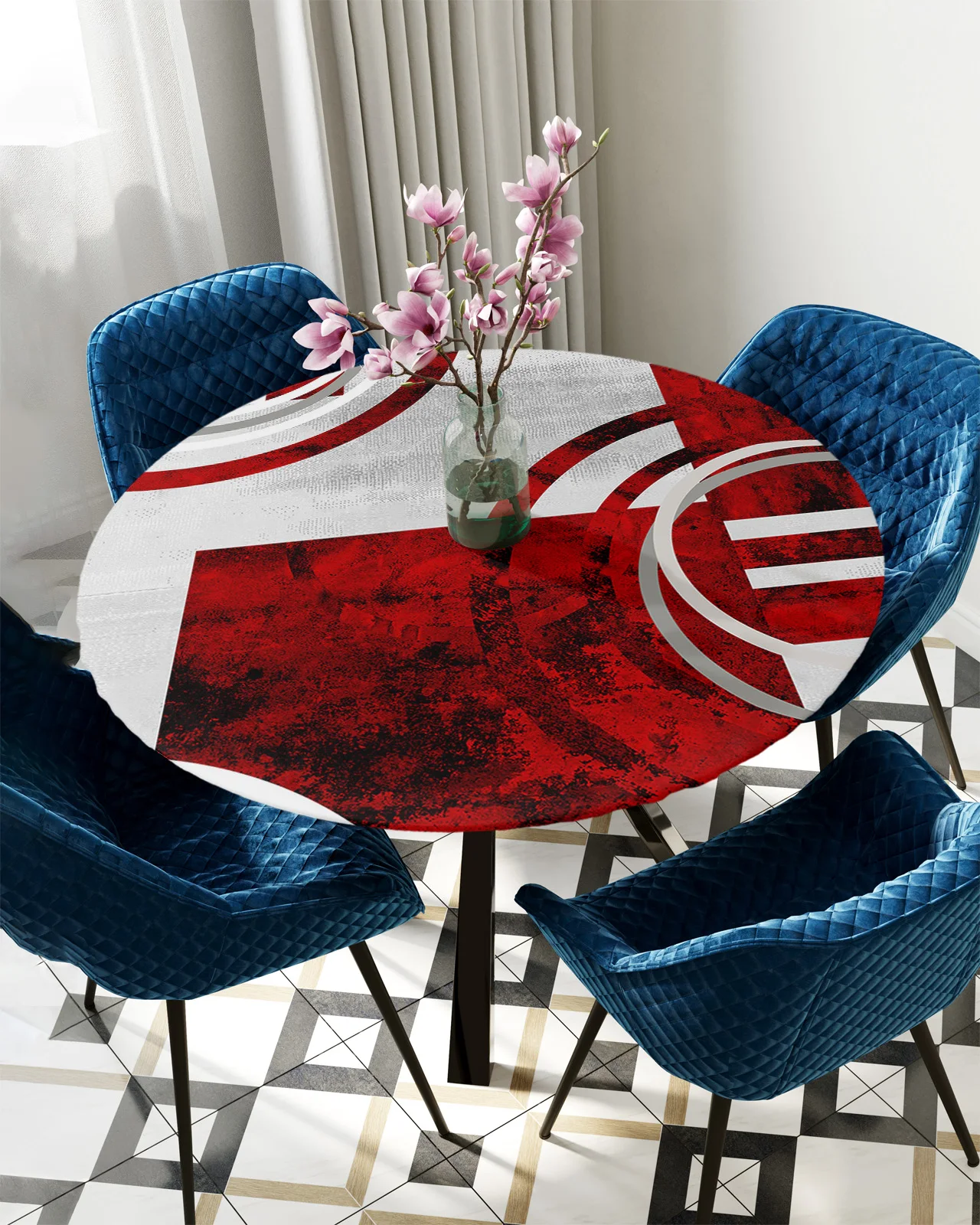 

Абстрактная ретро геометрическая мраморная текстура красная круглая прямоугольная Водонепроницаемая эластичная скатерть для домашнего стола