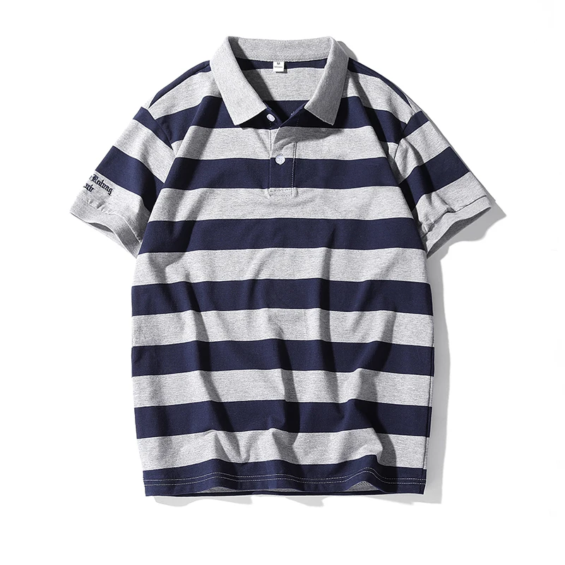 

Корейский стиль полосатые 2022 брендовые модные рубашки поло с коротким рукавом мужские летние хлопковые дышащие топы футболки больших разм...