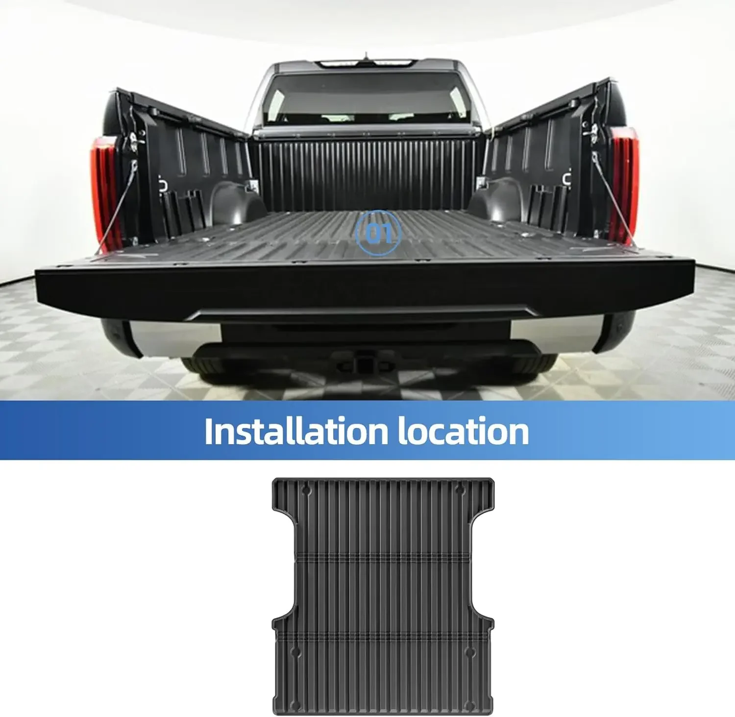 Фото Коврик для грузовика и коврик для задней двери для Toyota Tundra CrewMax Cab 5.5FT 2022-2024 2025 Подкладка для кровати TPE Всепогодный коврик для грузовой двери Lin №2