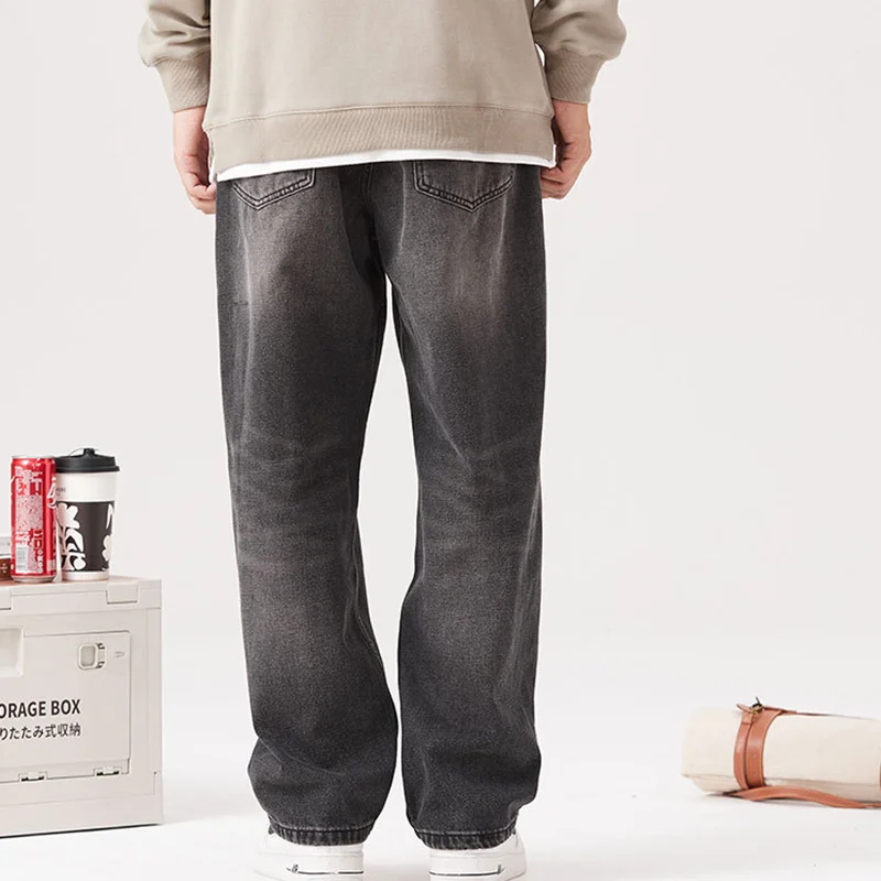 Streetwear Men 2022 New Pattern Vintage Recreational Black Pants Mopping The Floor Straight Cylinder Loose Jeans Autumn Female