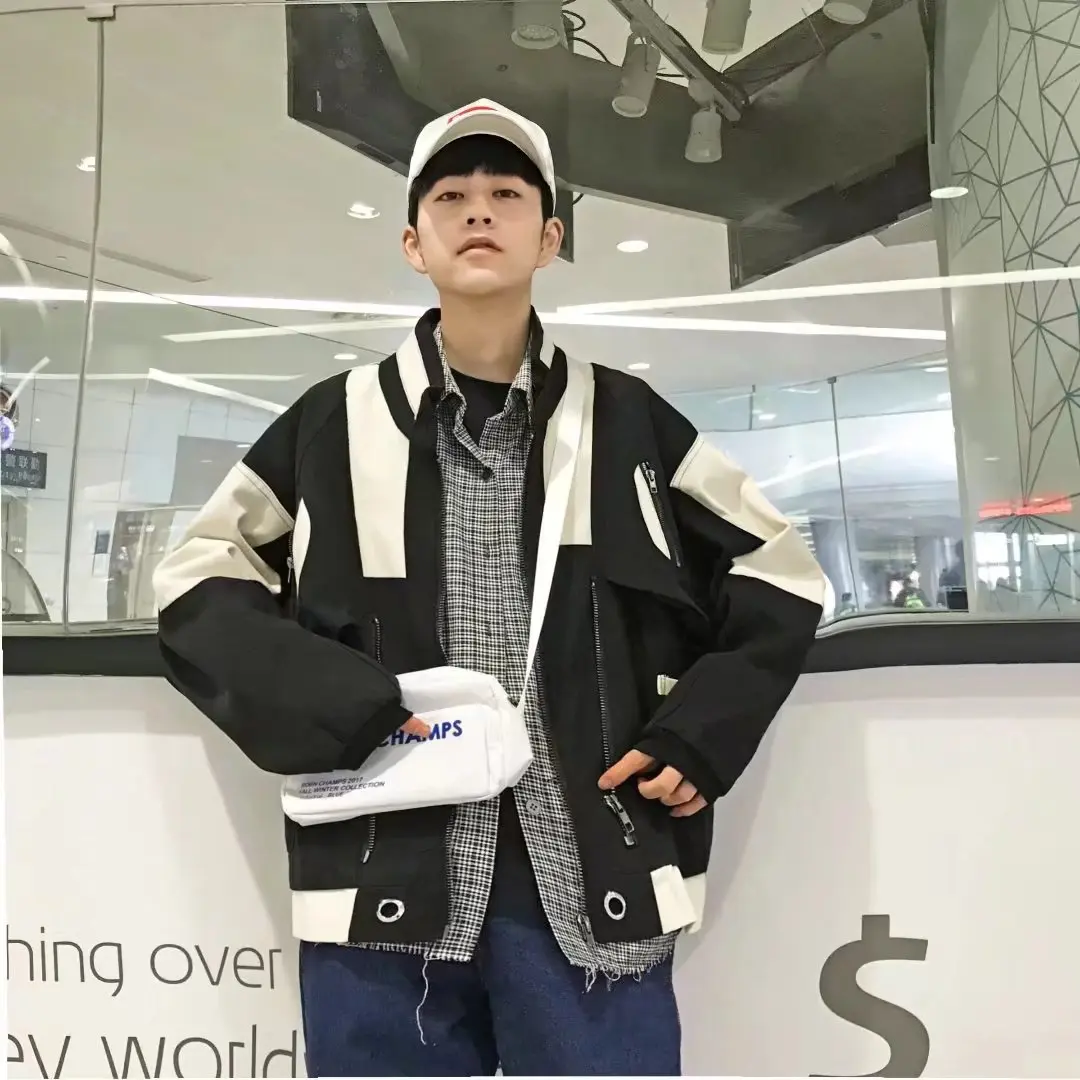 

Cotton work jacket men's ins spring and autumn Korean version of the trend baseball uniform hip-hop bf wind loose jacket