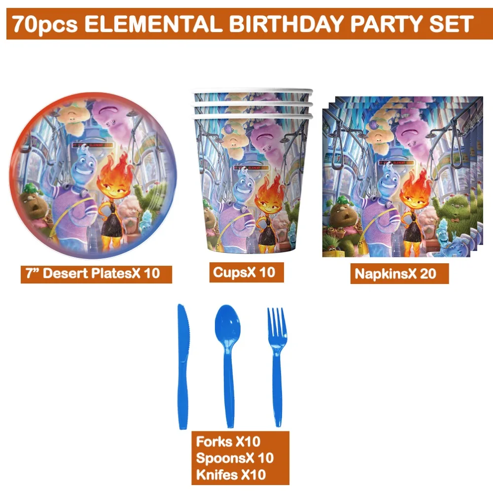 

70pcs Elemental Happy Birthday Party Sets of Cups Napkins 7in Plates for Anniversary Wedding Children College School Home Events