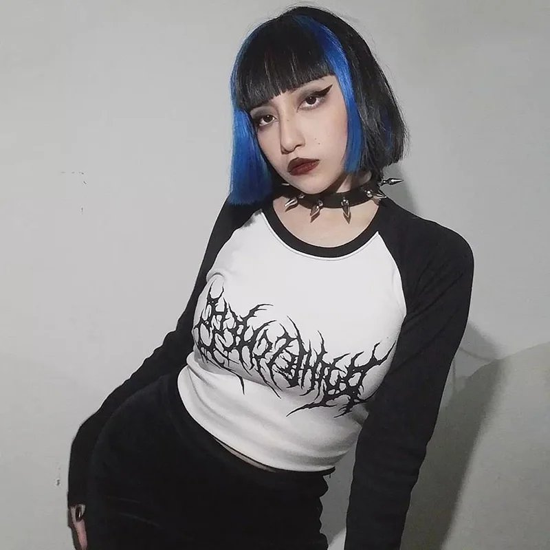 

Женская футболка с длинным рукавом и круглым вырезом, в готическом стиле