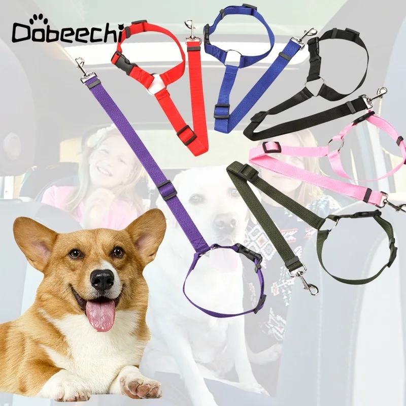 

Dog Car Seat Belt Two In One Solid Color Pet Car Seat Belt Back Seat Belt Nylon Adjustable Durable Dog Leash Pet Accessories