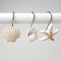 12pcs shower curtain hooks sea shell resin metal for glider track shower curtain rings stainless steel for bathroomwith