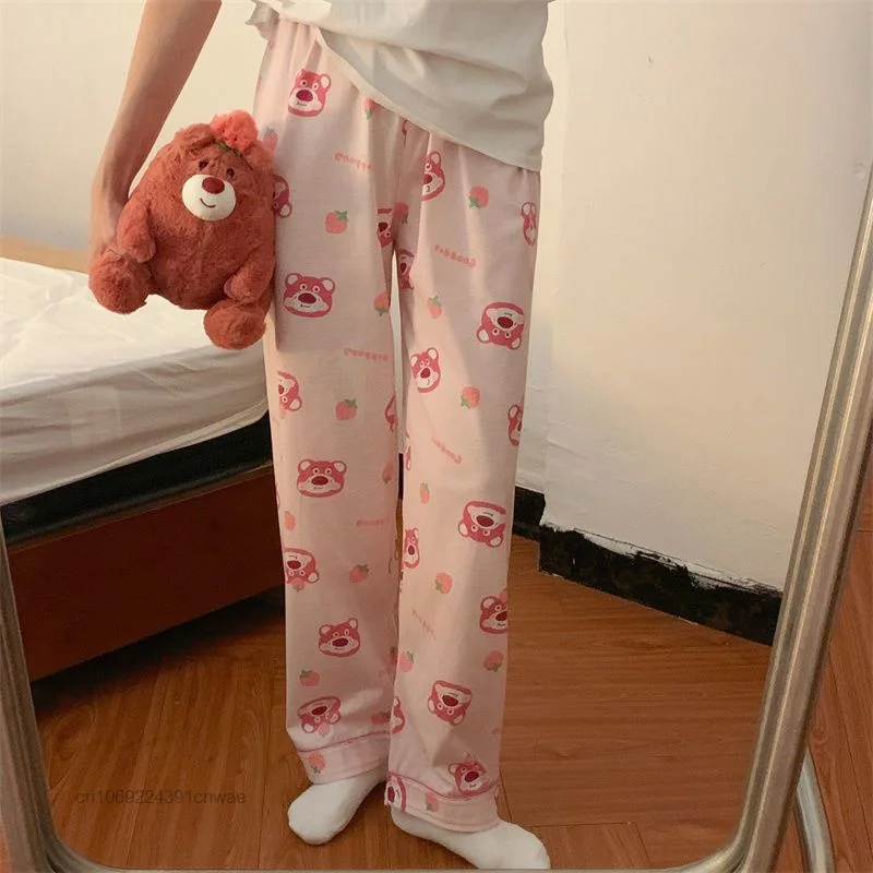 Disney Lotso Kawaii Trouser Y2k Spring Autumn Cute Anime Cartoon Pajamas Trousers Female Thin Casual Household Sleep Pants Women