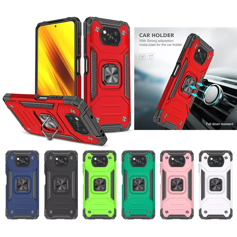 

NEW2023 Armor Shockproof Case Pocophone X3 NFC Car Metal Finger Ring Holder Back Cover for Mi X3 Pro