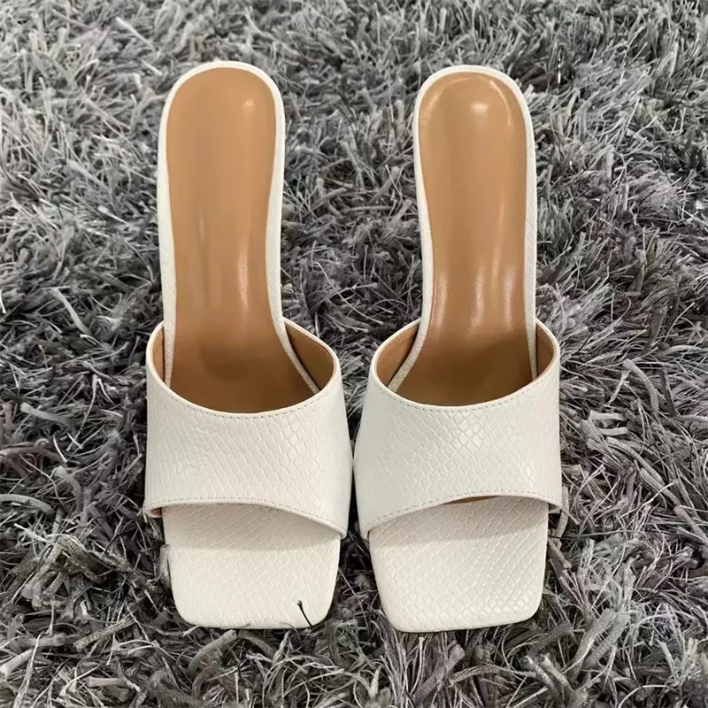 Liyke Sexy Crystal Narrow Band Women's Strange High Heels Slippers Fashion Square Toe Summer Sandals Ladies Dress Shoes Size 43