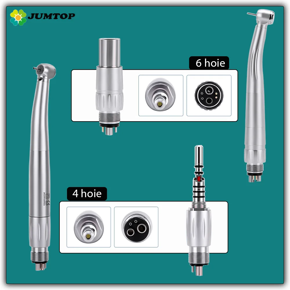 

Dental High Speed Handpiece 3 Way Water Spray Standard Head Push Button LED Fiber Optic Quick Coupler Coupling 4 Holes/6 Holes