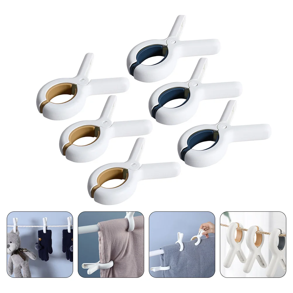 

6 Pcs Windproof Fixing Clip Strong Wind-proof Clamp Beach Towel Clips Clothespin Large Quilt Size Pp White Plastic Hangers