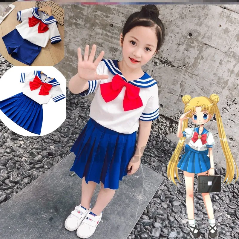 

Kids Anime Sailor Moon Cosplay Girls Boys Skirt Shorts Pleated Birthday Gift Halloween Party Sailor Suit Baby Cute Suit