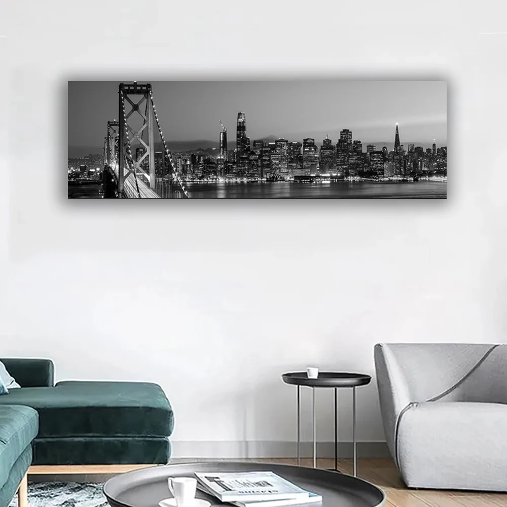 Черно-белые плакаты с изображением Нью-Йорка ланскейка Манхэттена ночные холст
