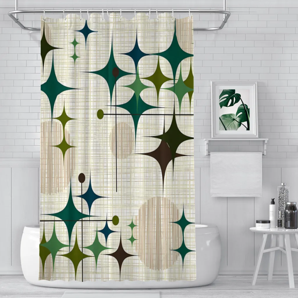 

Eames Era Starbursts and Globes Bathroom Shower Curtains Waterproof Partition Curtain Designed Home Decor Accessories