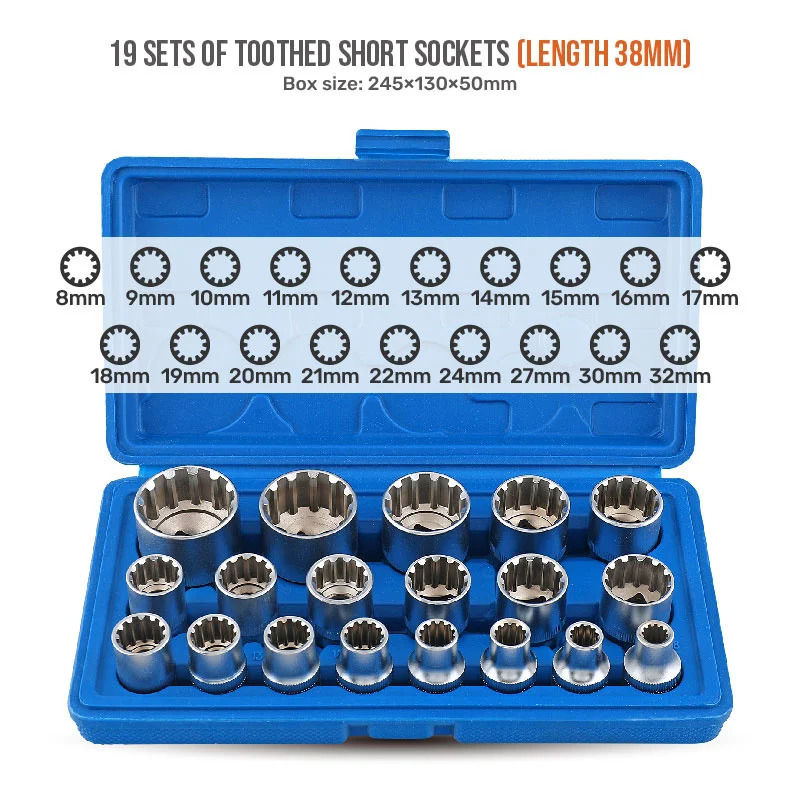 Torx Socket Wrench Set Gear Lock Socket Hex Torx Splined Bit Socket Set Repair Tool Kit Hex Torx Bit Socket M8-M32