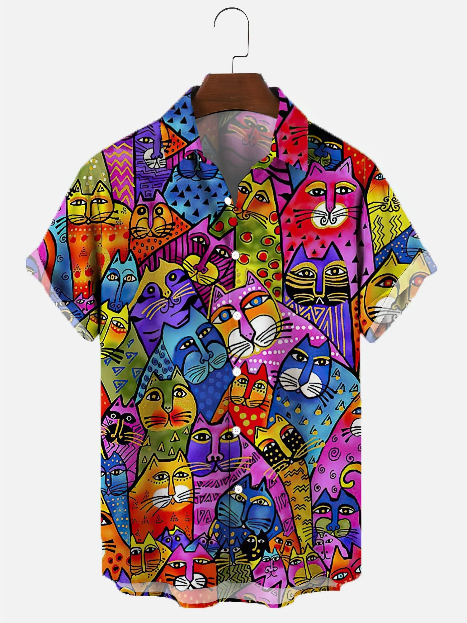 Men's shirt Hawaiian short sleeved fashionable printed shirt dazzling large social cartoon image Flower Street casual luxury clo
