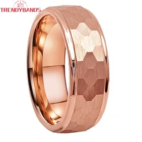 rose gold hammered mens womens tungsten carbide ring engagement wedding band couples anniversary fashion jewelry