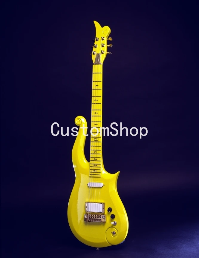 

Diamond Series Prince Cloud Yellow Electric Guitar White Single & Humbucker Pickups, Blue Symbol Inlay, Black Knobs,