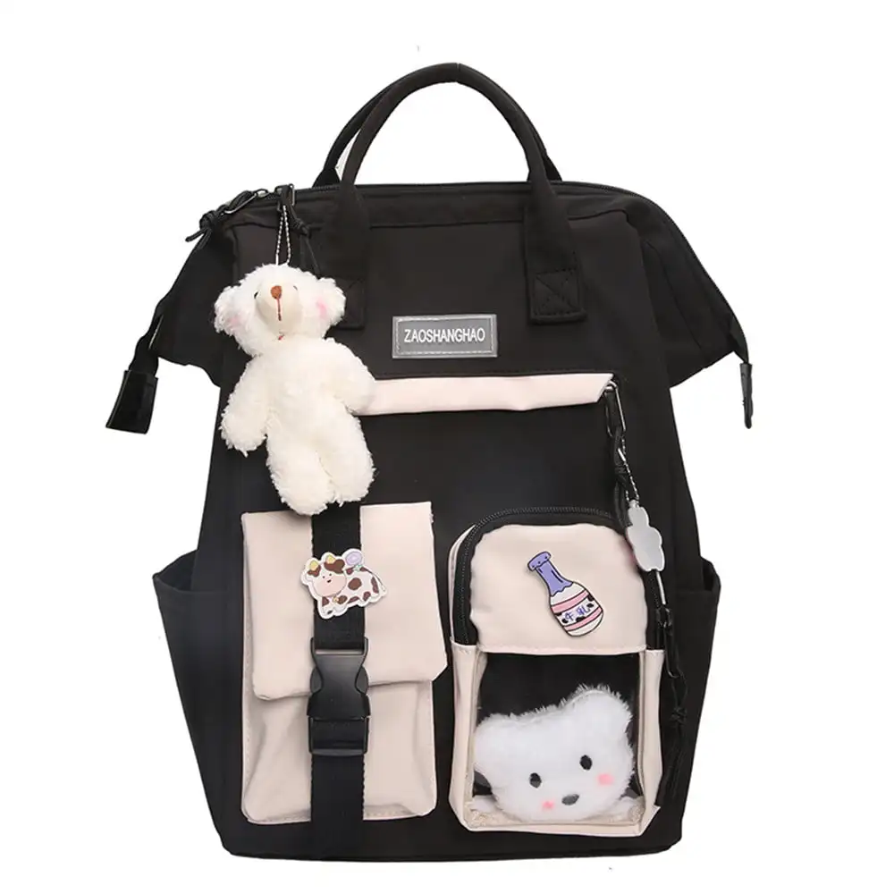

Middle School Girls Backpack School Bags For Teenage Girls Large Capacity Backpack with Cute Accessories Multi-Pockets Hanging B