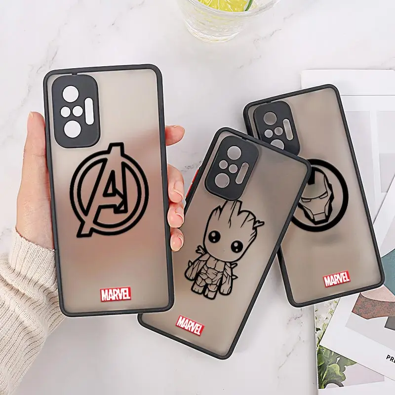 

Marvel Avengers Logo Ironman Groot Case For Xiaomi Redmi Note 10 Pro Funda Redmi Note 8 9 10 11 POCO M3 M4 Pro 4 5 6 Matte Cover