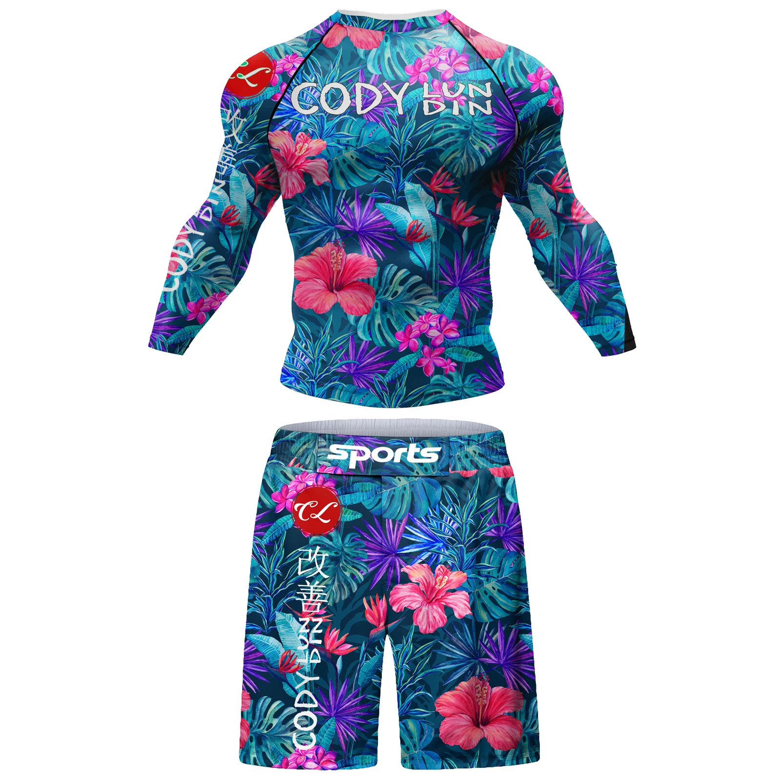 Футболка и штаны Cody Lundin с цветочным принтом для фитнеса мужские шорты MMA Rashguard Jiu