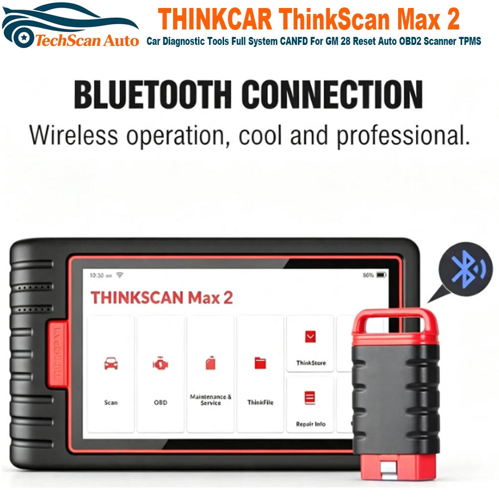 Фото [Бесплатное обновление на весь срок службы] THINKCAR ThinkScan Max 2 Автомобильный диагностический инструмент с полной поддержкой системы CANFD для GM, 28 функций сброса, сканер OBD2, TPMS №1