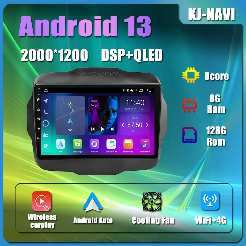 

9 Inch Touch Screen Multimedia Video Player Android 13 For Jeep Renegade 2014 - 2018 Navigation Bluetooth IPS Car Radio GPS WIFI
