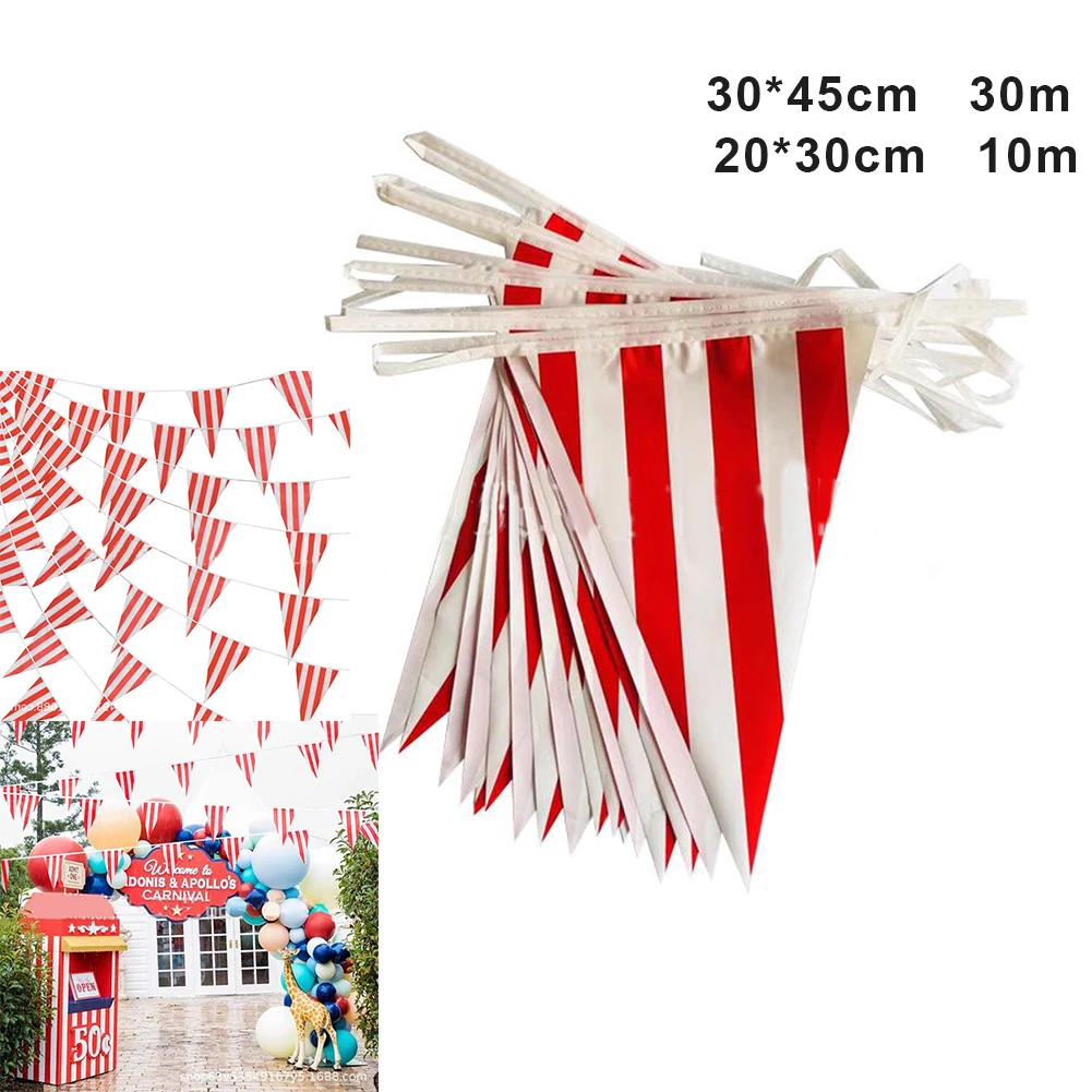 

Striped Banner Red And White Colored Flags Carnival Theme Birthday Party Decoration Pennant Ban Household Garden Festive Decor