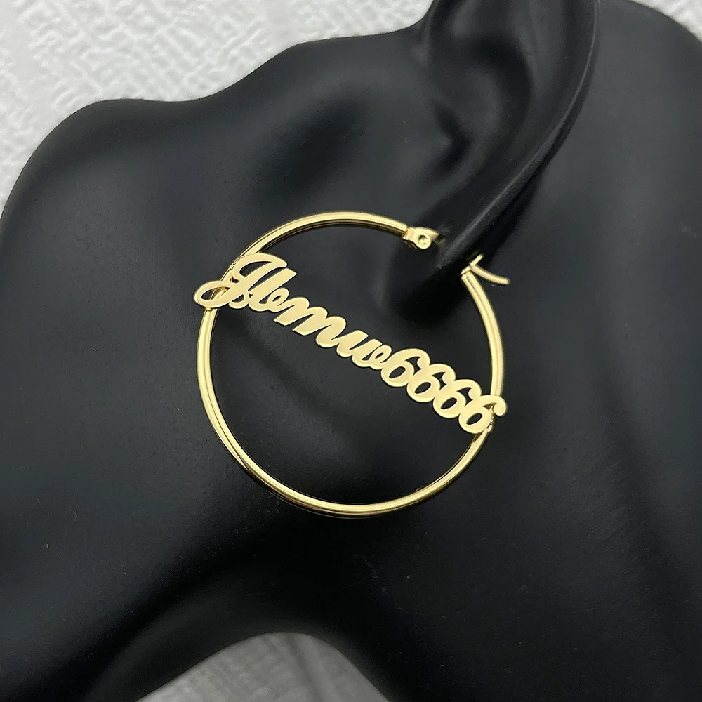Hoops Earrings for Women Fashion Personalized Name Customized Products Big Earring Stainless Steel Ladies Jewelry Circle Earring