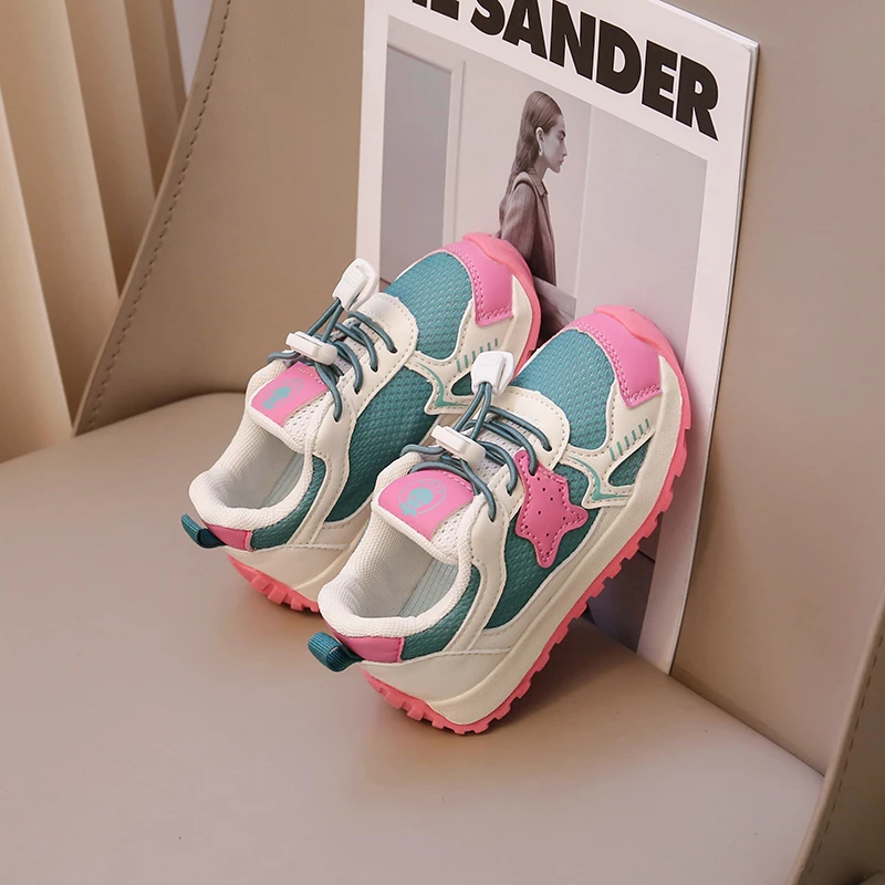 Детские Дышащие Сетчатые Кроссовки Унисекс Цвета Хаки Розово-красные